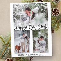 Modern Brush Script Happy New Year 3 Photo Holiday