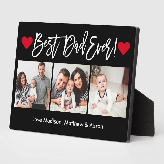 Modern Brush Script Hearts 3 Photos Best Dad Ever Plaque (Side)