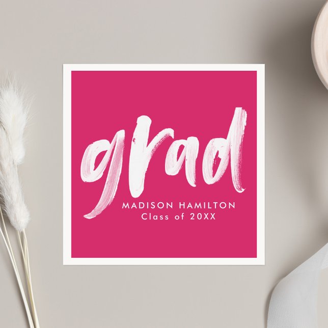 Modern Brush Script Hot Pink Graduation Napkin (Creator Uploaded)
