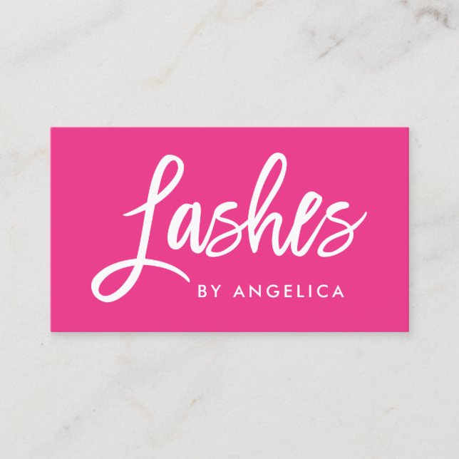 Modern Brush Script Lashes Makeup Artist Pink Business Card (Front)