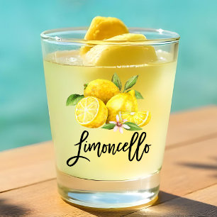 Modern Brush Script Limoncello Watercolor Lemons Shot Glass
