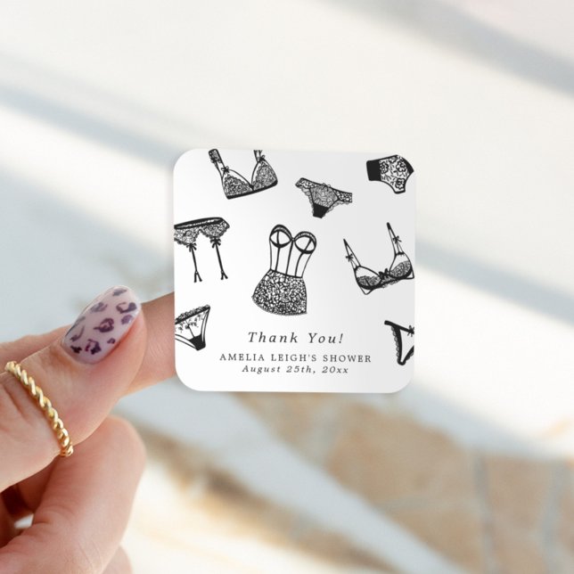 Modern Brush Script Lingerie Bridal Shower Square Sticker (Creator Uploaded)