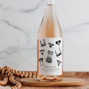 Modern Brush Script Lingerie Bridal Shower Wine Label