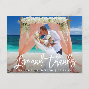 Modern Brush Script Love and Thanks Wedding Wht Postcard