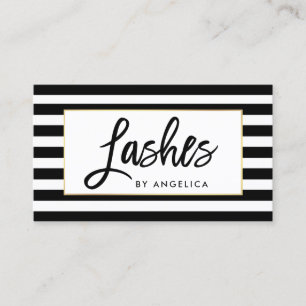 Modern Brush Script Makeup Artist Lashes Striped Business Card