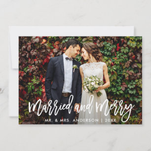 Modern Brush Script Married & Merry Christmas Card