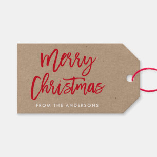 Modern Brush Script Merry Christmas Kraft Gift Tags