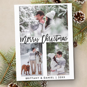 Modern Brush Script Merry Christmas Photo Postcard