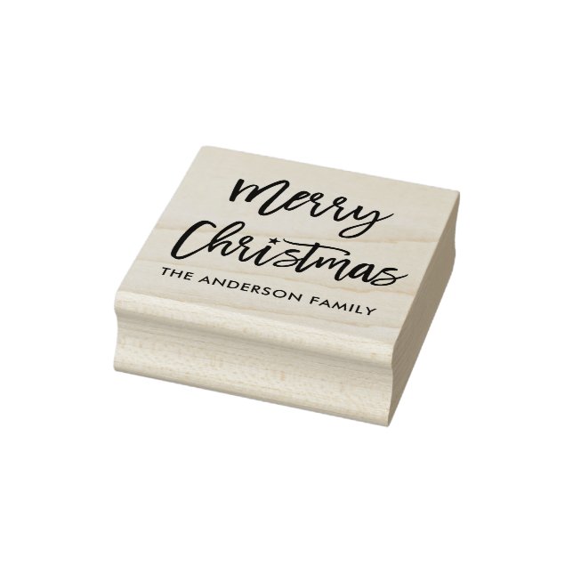 Modern Brush Script Merry Christmas Star Rubber Stamp (Stamp)