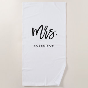 Modern Brush Script   Mrs   Editable Colour Beach Towel