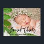 Modern Brush Script New Baby Love and Thanks Blk Announcement Postcard<br><div class="desc">Modern Black Brush Script New Baby Love and Thanks - Thank You Photo Postcard</div>
