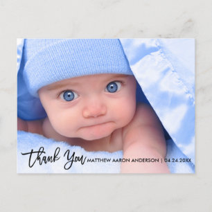 Modern Brush Script New Baby Thank You B Announcement Postcard
