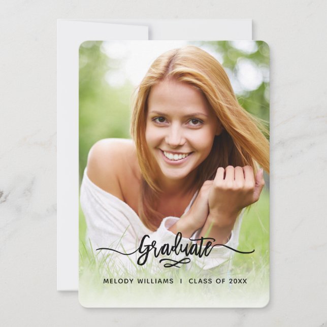 Modern Brush Script Photo Grad Invitation (Front)