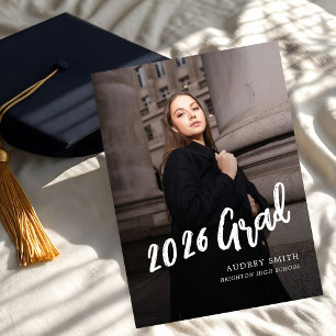 Modern Brush Script Photo Graduation Announcement