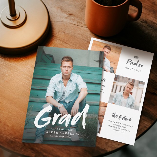 Modern Brush Script Photo Graduation Announcement (Modern Brush Script Photo Graduation Announcement)