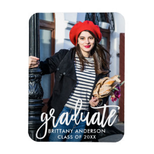 Modern Brush Script Photo Graduation Announcement Magnet