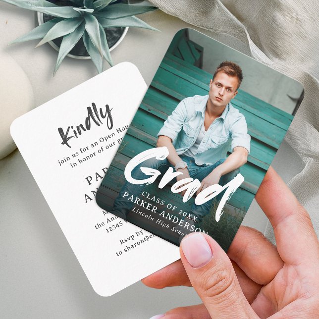 Modern Brush Script Photo Graduation Invitation (Modern Brush Script Photo Graduation Invitation)