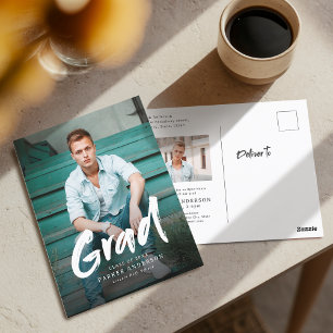 Modern Brush Script Photo Graduation  Postcard