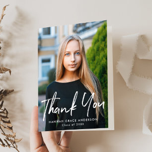 Modern Brush Script Photo Graduation Thank You Card