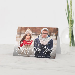 Modern Brush Script Photo Happy New Year Fold Holiday Card
