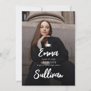 Modern Brush Script Photo High School Graduation Announcement