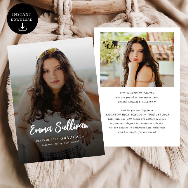 Modern Brush Script Photo High School Graduation Announcement (Creator Uploaded)
