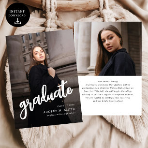 Modern Brush Script Photo High School Graduation Announcement