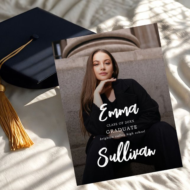 Modern Brush Script Photo High School Graduation Announcement (Creator Uploaded)