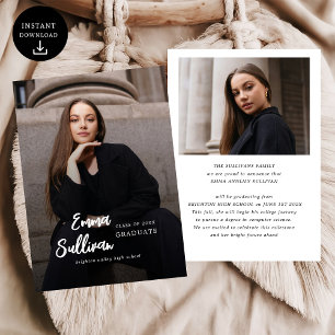 Modern Brush Script Photo High School Graduation Announcement