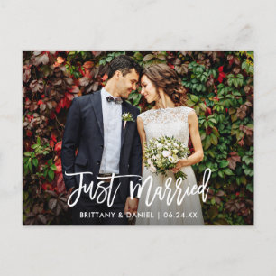 Modern Brush Script Photo Just Married Postcard