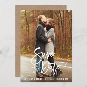 Modern Brush Script Photo Kraft Save The Date Card