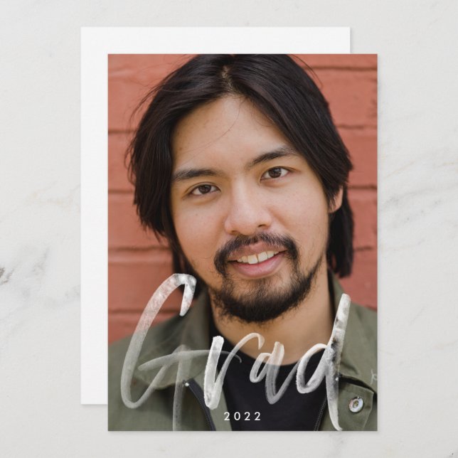 Modern Brush Script Photo Overlay 2022 Graduation Announcement (Front/Back)