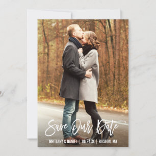 Modern Brush Script Photo Save Our Date Card