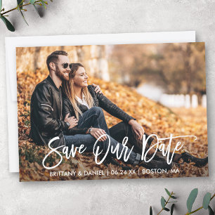 Modern Brush Script Photo Save Our Date Card