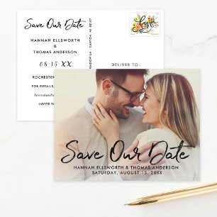 Modern Brush Script Photo Save the Date Announcement Postcard