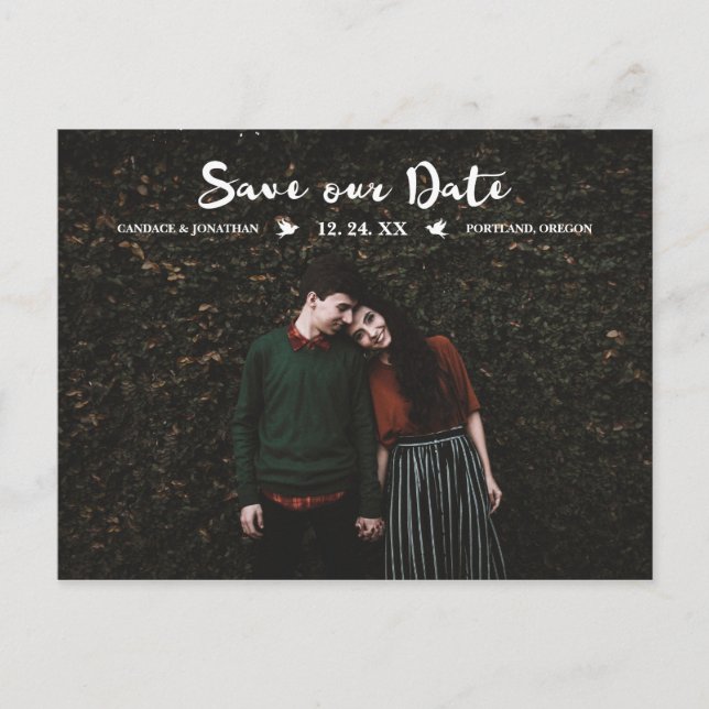 Modern Brush Script Photo Save the Date Announcement Postcard (Front)