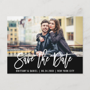 Modern Brush Script Photo Trendy Save The Date Postcard