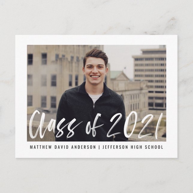 Modern Brush Script Photo Virtual Graduation Party Invitation Postcard (Front)