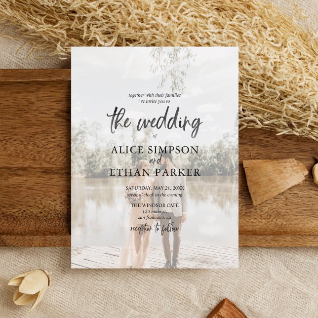 Modern Brush Script Photo Wedding Invitation (Creator Uploaded)