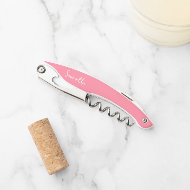 Modern Brush Script Pink Bridesmaid Proposal Corkscrew (Front)