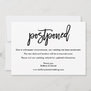 Modern Brush Script Postponed Wedding Card
