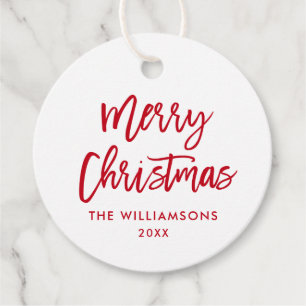 Modern Brush Script Red Christmas Favour Tags