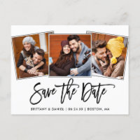 Modern Brush Script Save The Date 3 Photo Collage