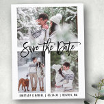 Modern Brush Script Save The Date 3 Photo Postcard<br><div class="desc">Modern Brush Script Save The Date Engagement Couple 3 Photo Postcard</div>