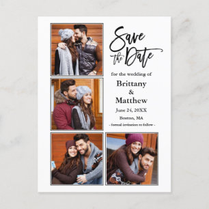 Modern Brush Script Save The Date Couple 4 Photo Postcard