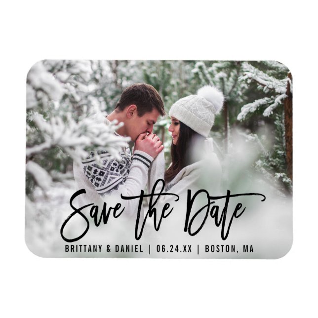 Modern Brush Script Save The Date Photo B Magnet (Horizontal)