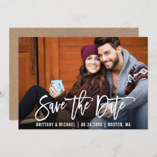 Modern Brush Script Save The Date Photo Kraft Card
