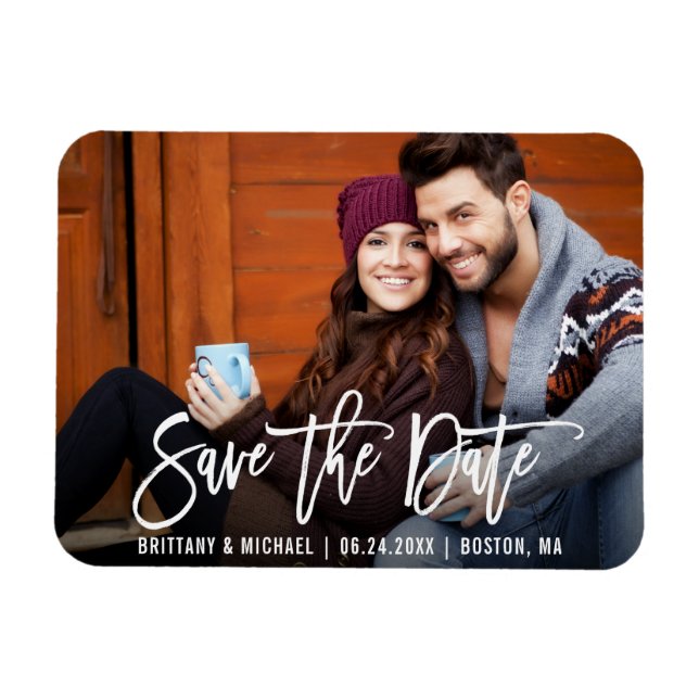 Modern Brush Script Save The Date Photo Magnet (Horizontal)