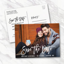 Modern Brush Script Save The Date Photo