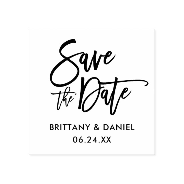 Modern Brush Script Save The Date Square Rubber Stamp (Imprint)
